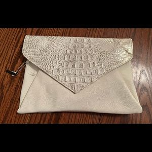 Bebe New leather white and silver clutch